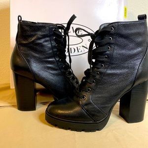Steve Madden Laurie Black Combat Stacked Heel Ankle Boots